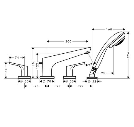 Bộ trộn bồn tắm 4-lỗ Focus 589.54.707